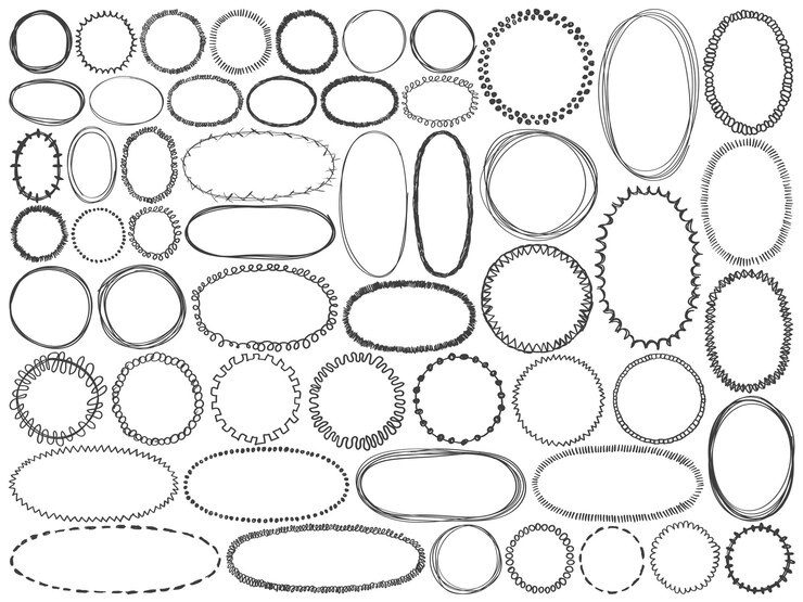 Round frames doodle pencil signs set funny simple sketches collection doodle borders frames