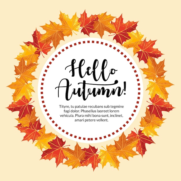 Round leaves with text hello autumn