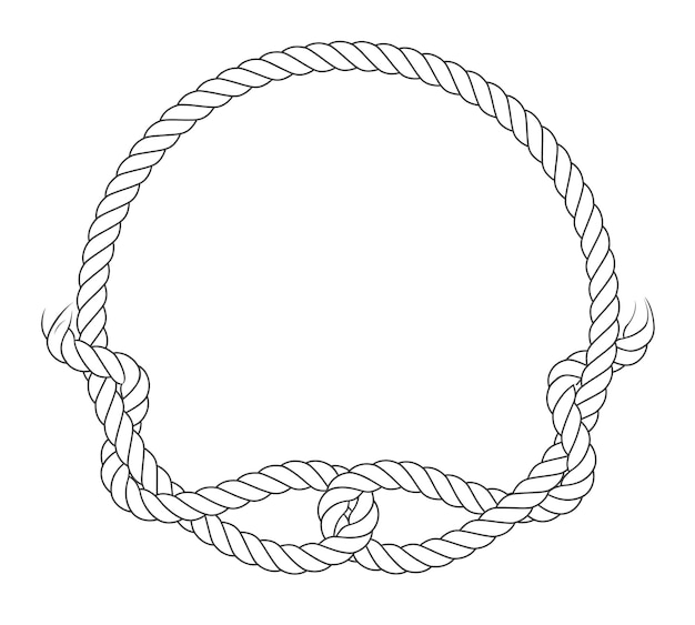 round rope frame with knot loops rope circle with ragged endings fishers knot vector