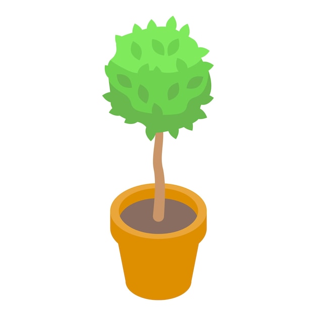 Round shaped green tree growing in a pot isometric illustration
