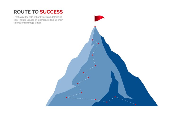 Vector route to the top of mountain concept of goal mission vision career path vector concept polygon