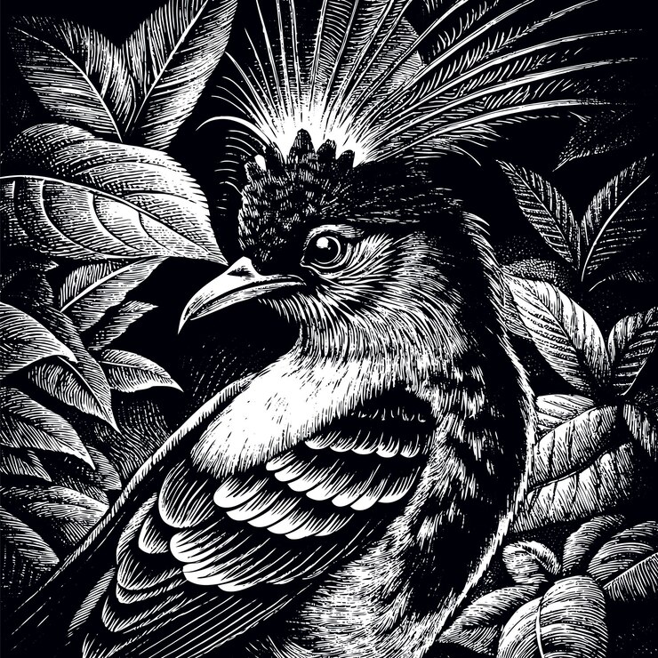 Vector royal flycatcher engraved vector