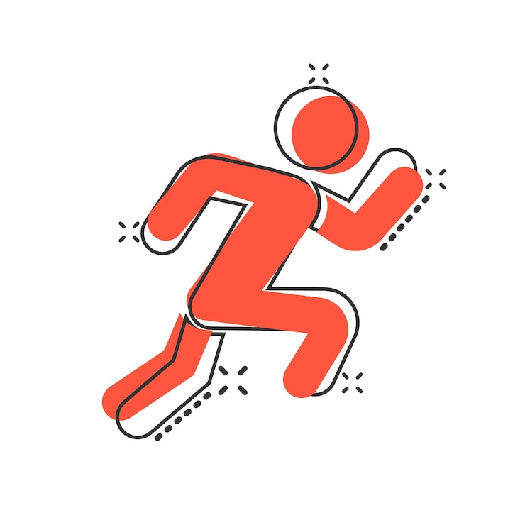 Vector run people icon in comic style jump cartoon vector illustration on white isolated background fitness splash effect business concept