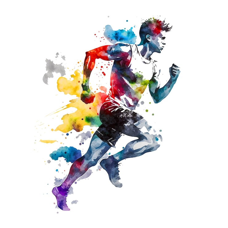 Vector running athlete watercolor hand painting vector ilustration