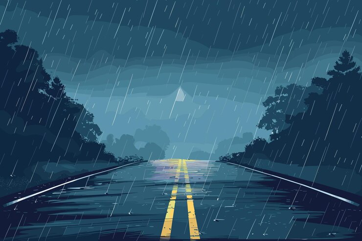 Vector rural roads in the rain