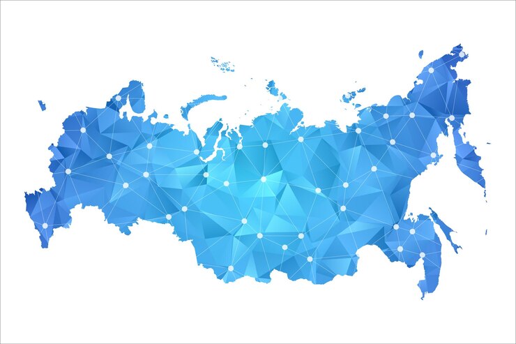 Russia Map line dots polygonal abstract geometric.