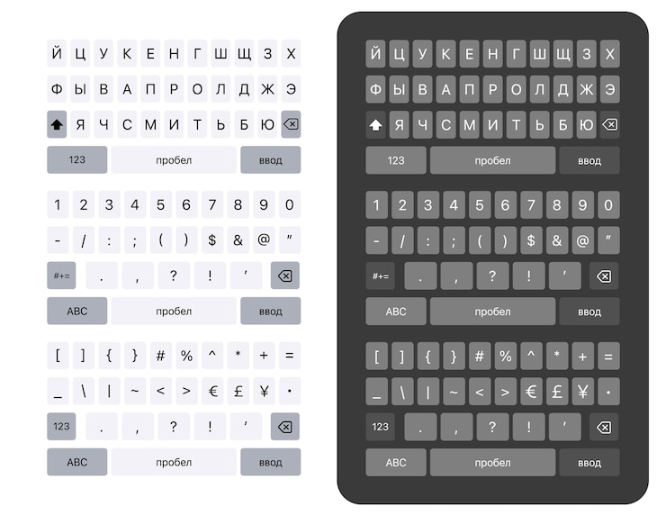 Vector russian keyboard dark light mobile keypad