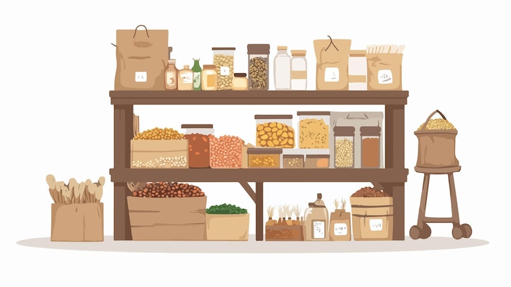 Vector rustic setting of bulk foods in sustainable store