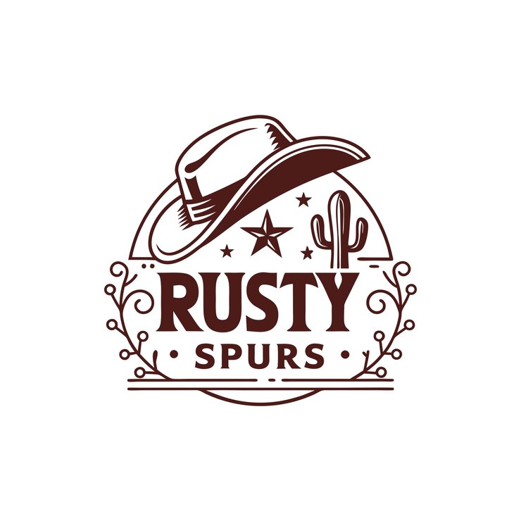 Rustic Western Cowboy Logo Design with Hat and Cactus Elements