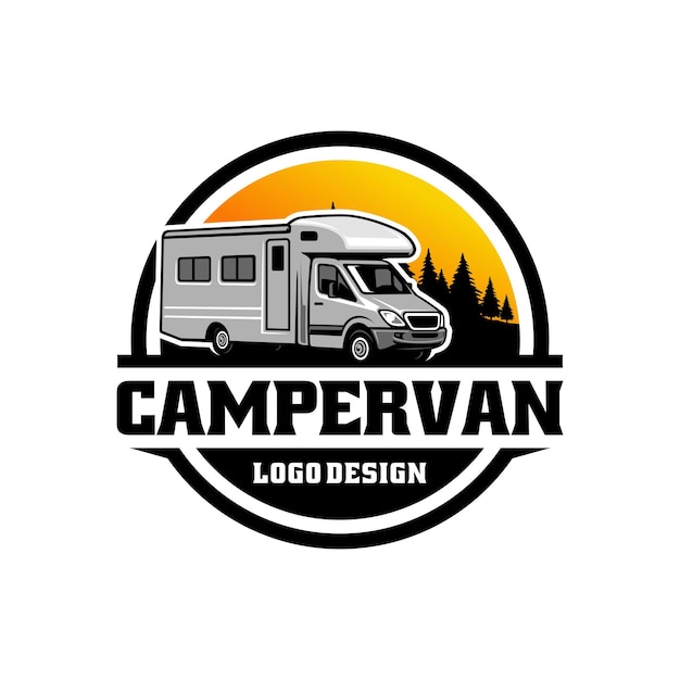 RV  camper van  caravan  motor home illustration logo vector