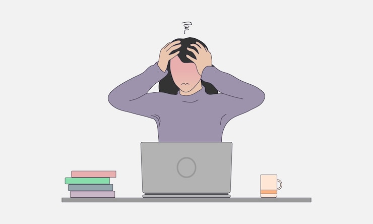 Vector sad tired or exhausted woman stressful work or study vector illustration