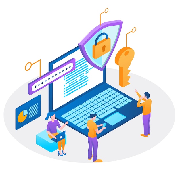 Safety and confidential data protection isometric illustration