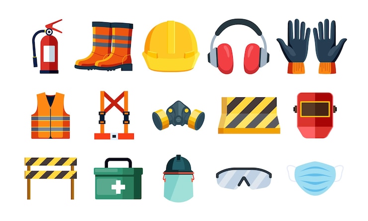 Vector safety equipments vector illustration seteps