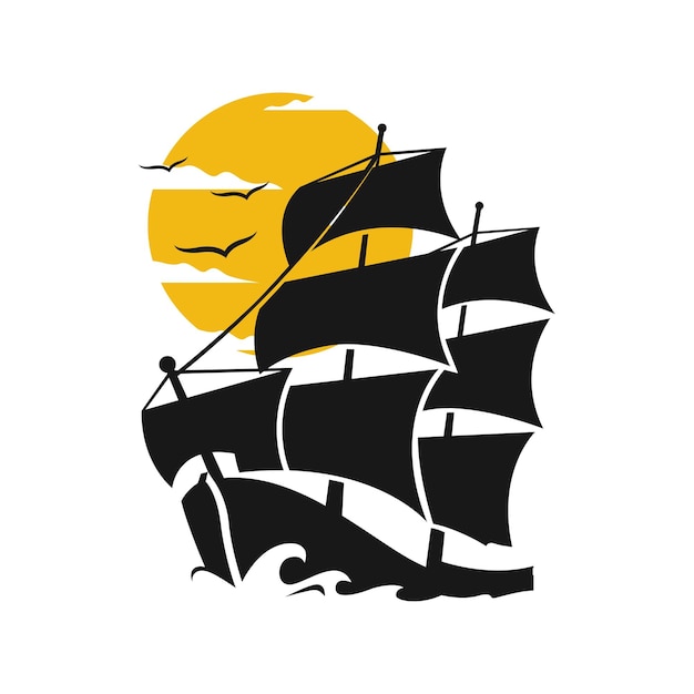 Sailing ship illustration on sunset background