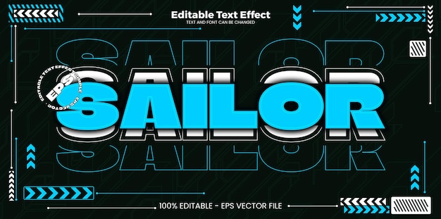 Sailor editable text effect in modern cyber simple trend style