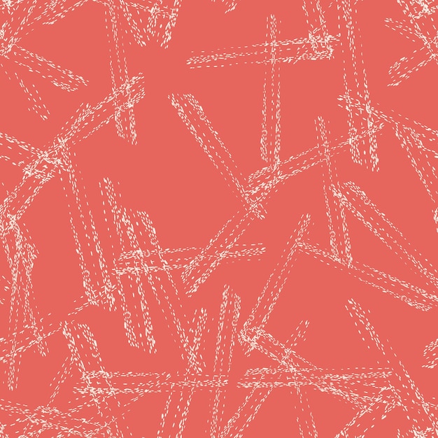 Salmon Red and Beige Vector seamless check pattern. Allover pattern. Ink grunge grid. Hand drawn seamless check pattern. Graphic background with ethnic tartan. Seamless check pattern background.