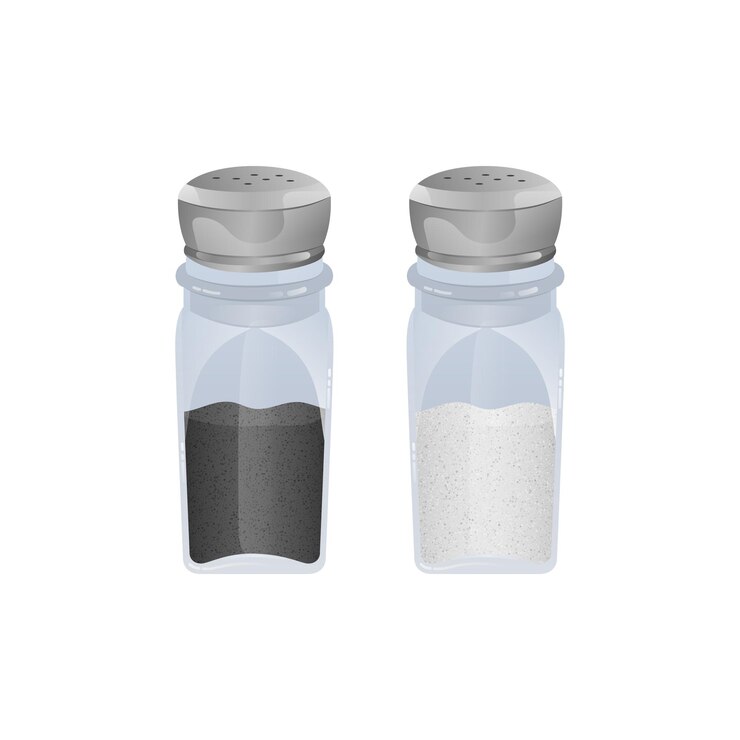 Vector salt and pepper spices shaker on white background glass shaker in realistic style
