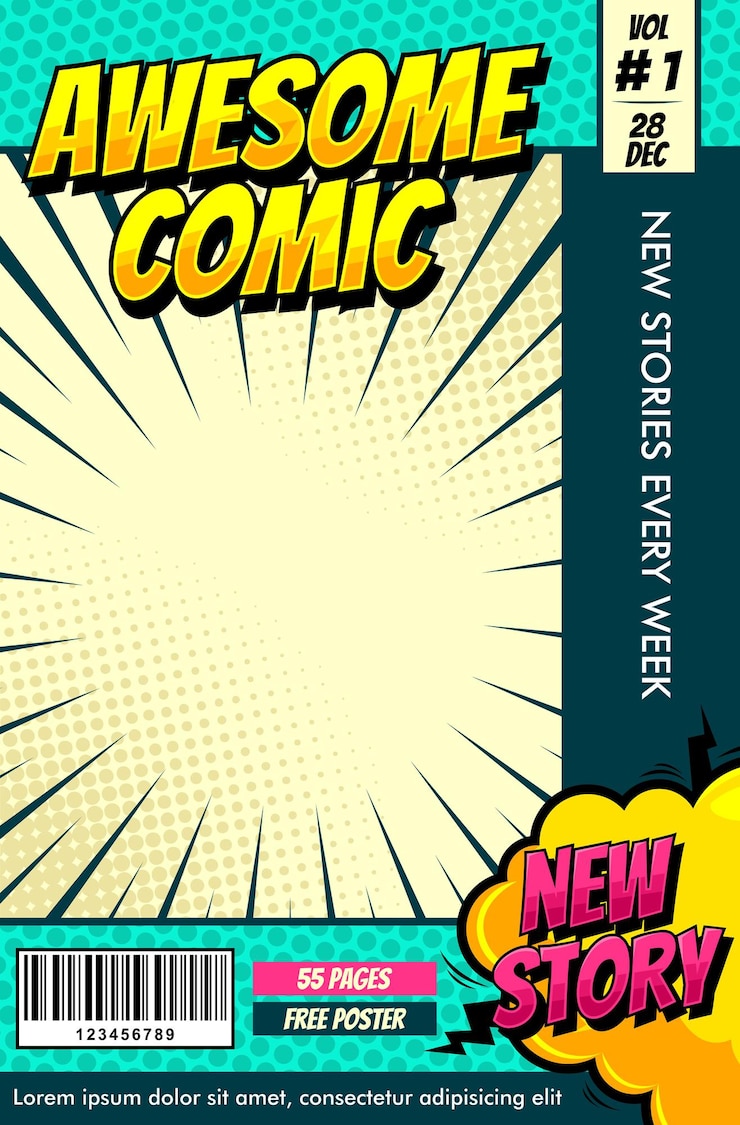 Vector sampul majalah komik pop art kartun