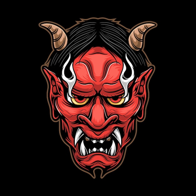 Samurai devil mask japanese illustration