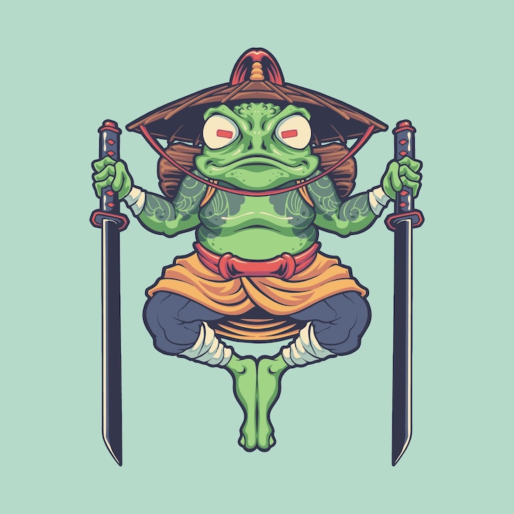 Vector samurai frog warrior character illustration