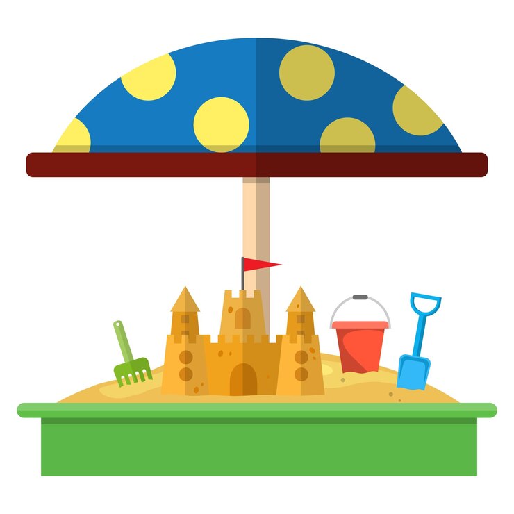 Vector sandbox with red dotted umbrella icon