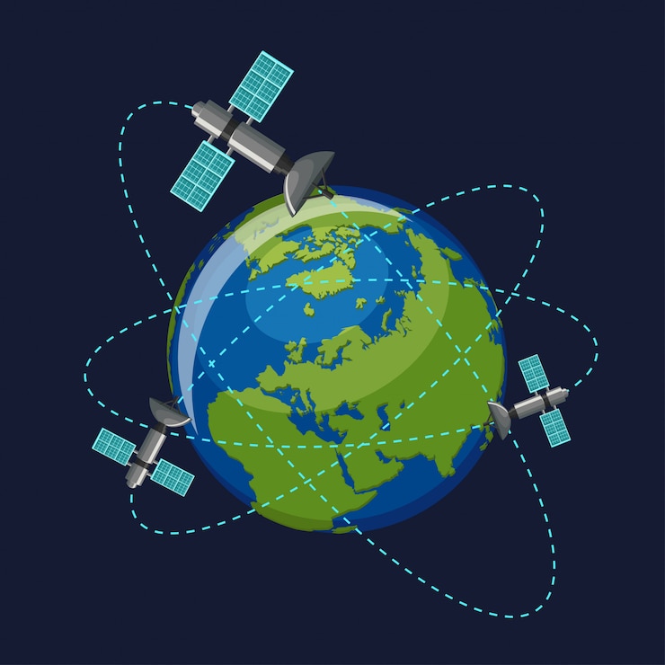 Vector satelit buatan mengorbit planet bumi