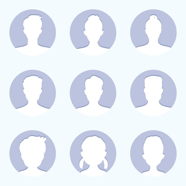 Vector satu set enam siluet kepala seseorang untuk gambar profil pengguna