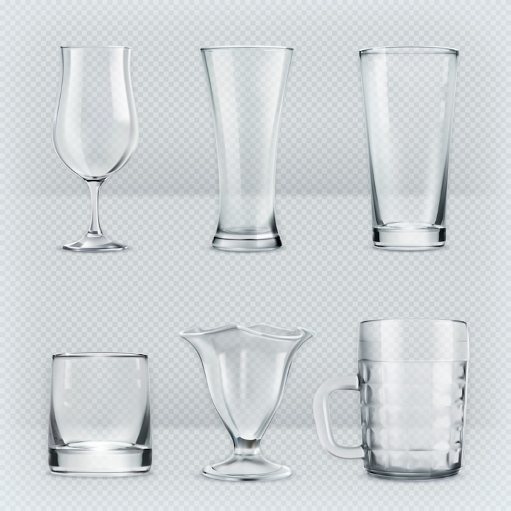 Vector satu set goblet gelas transparan,