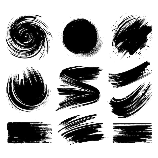 Satu set ilustrasi vektor goresan kuas grunge hitam