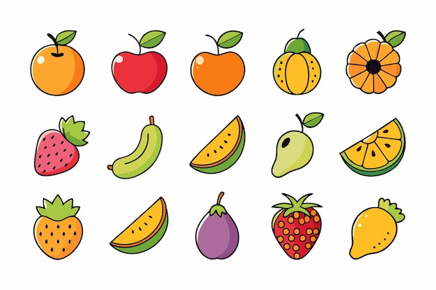 Satu set ilustrasi vektor stiker buah