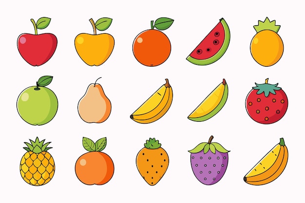 Satu set ilustrasi vektor stiker buah
