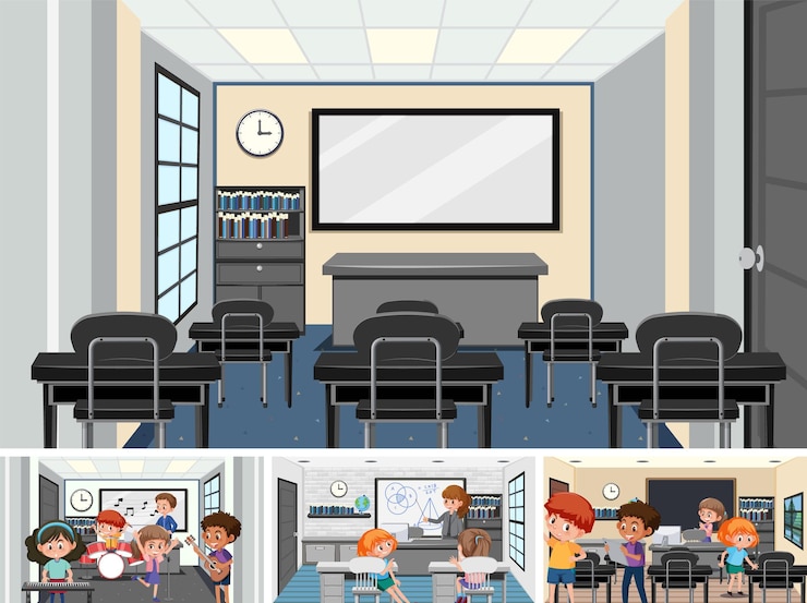 Vector satu set siswa di ruang kelas