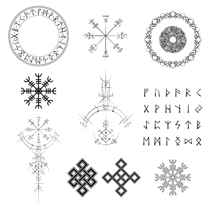 Vector scandinavian viking symbols set
