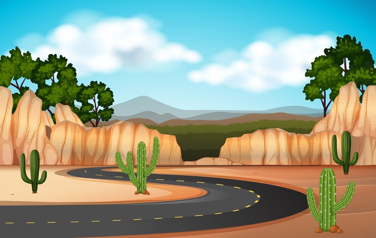 Vector scene with road through the canyon