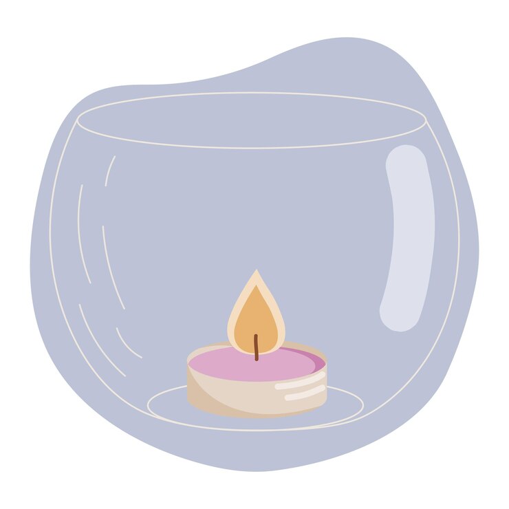 Scented candle in vase hygge home flat hand drawn vector illustration