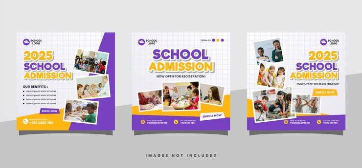 Vector school admission social media post banner design back to school social media post banner design set
