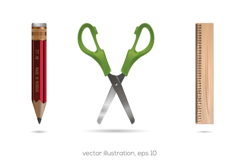 Vector school and office icons set. school and office accessories. pencils, rulers, scissors. vector illustration