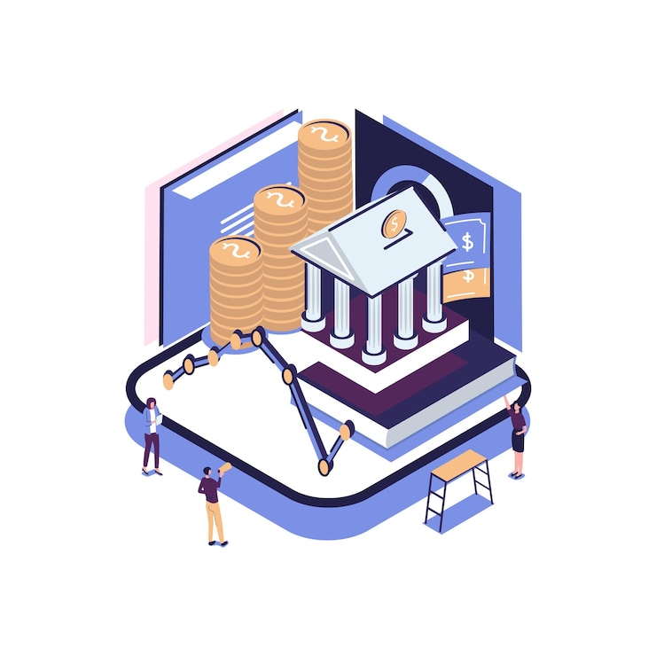 Vector school subject economics flat style isometric illustration vector design