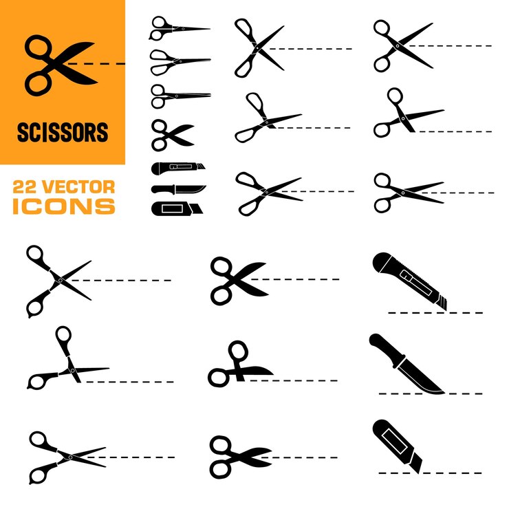 Vector scissors icon scissors and knives icon set