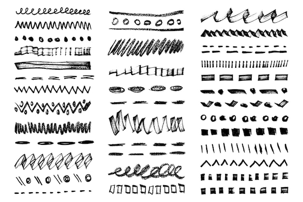 Scribble dotted grunge lines and dividers Marker and crayon dotted lines and dividers