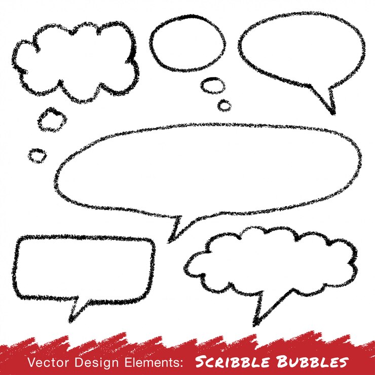 Scribble speech and thought bubbles hand drawn in pencil.