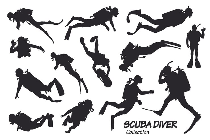 Vector scuba diver silhouettes
