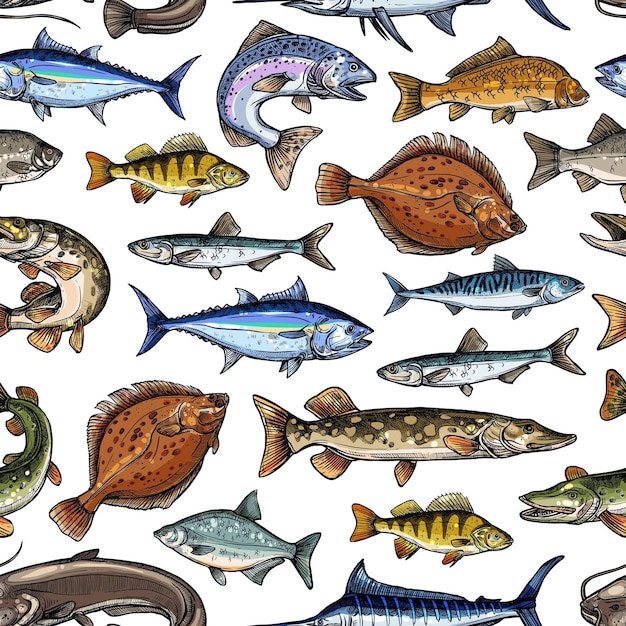 sea and ocean fishes seamless pattern