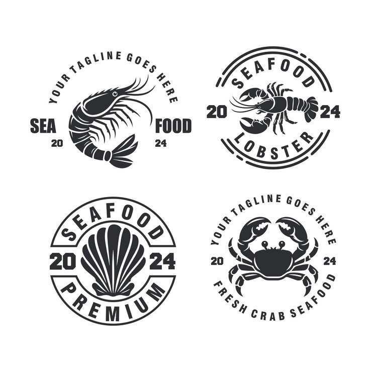 Vector sea food badge emblem set vintage logo vector graphic template