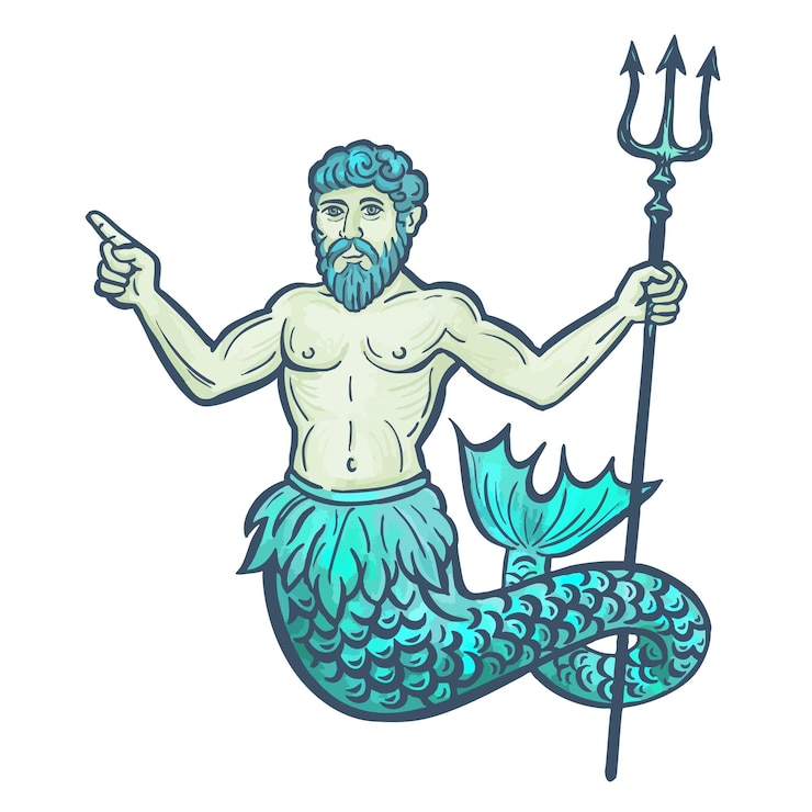 Vector sea god poseidon or neptune suitable for icons logos or prints stickers