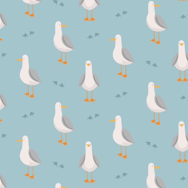 Sea pattern with seagulls on blue background
