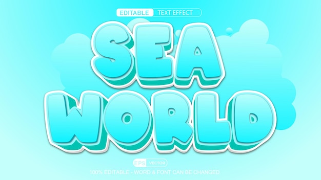 Sea World 3d editable text effect vector EPS with cute background