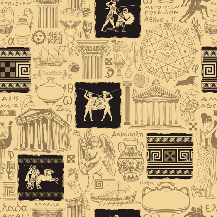 Vector seamless background on theme of ancient greece