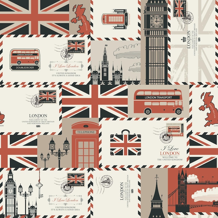 Vector seamless background with british postal envelopes