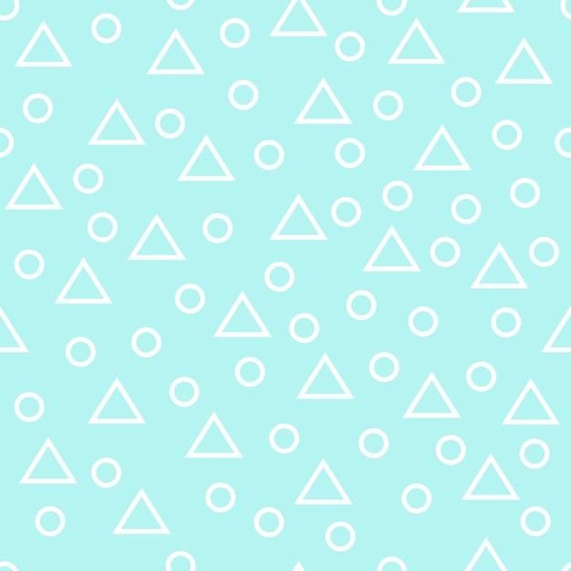 seamless blue and white geometric pattern with thin line randomly arranged triangles and rings